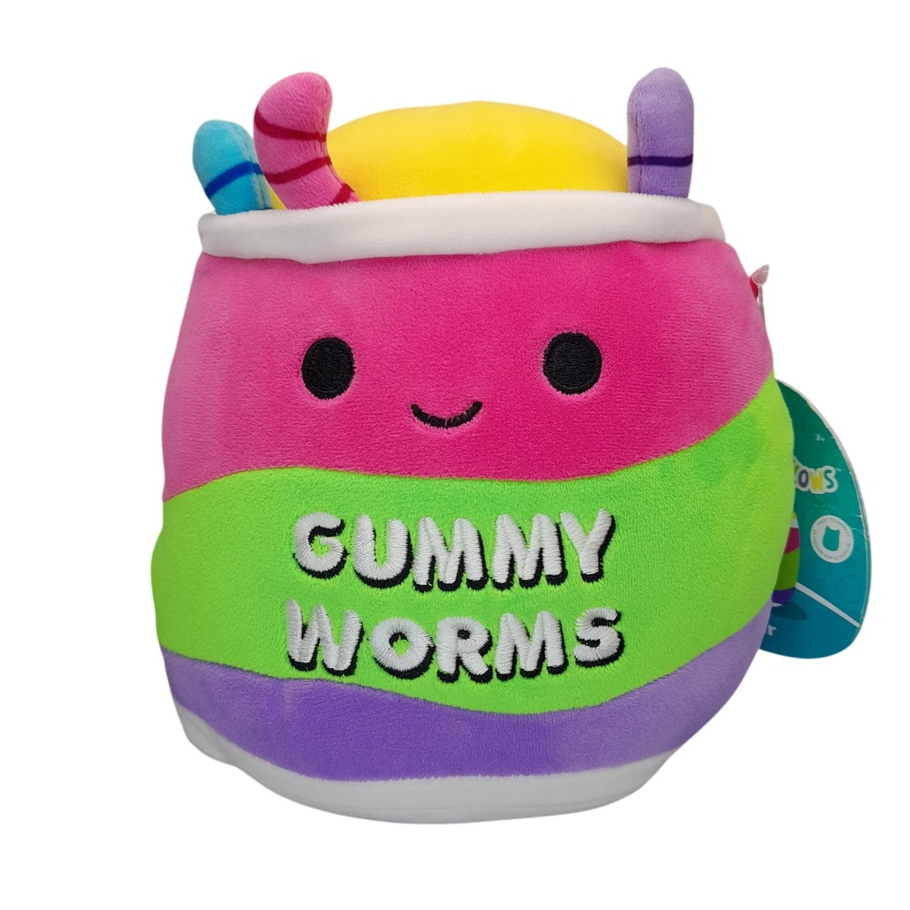 Squishmallows Silver Gummy Worms Candy Bag Plush 7 Inch Multi Color Kellytoy NEW